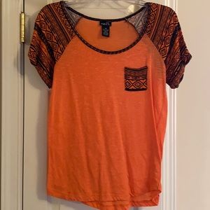 Rue21 Orange Scoop Neck Tee with Aztec Design